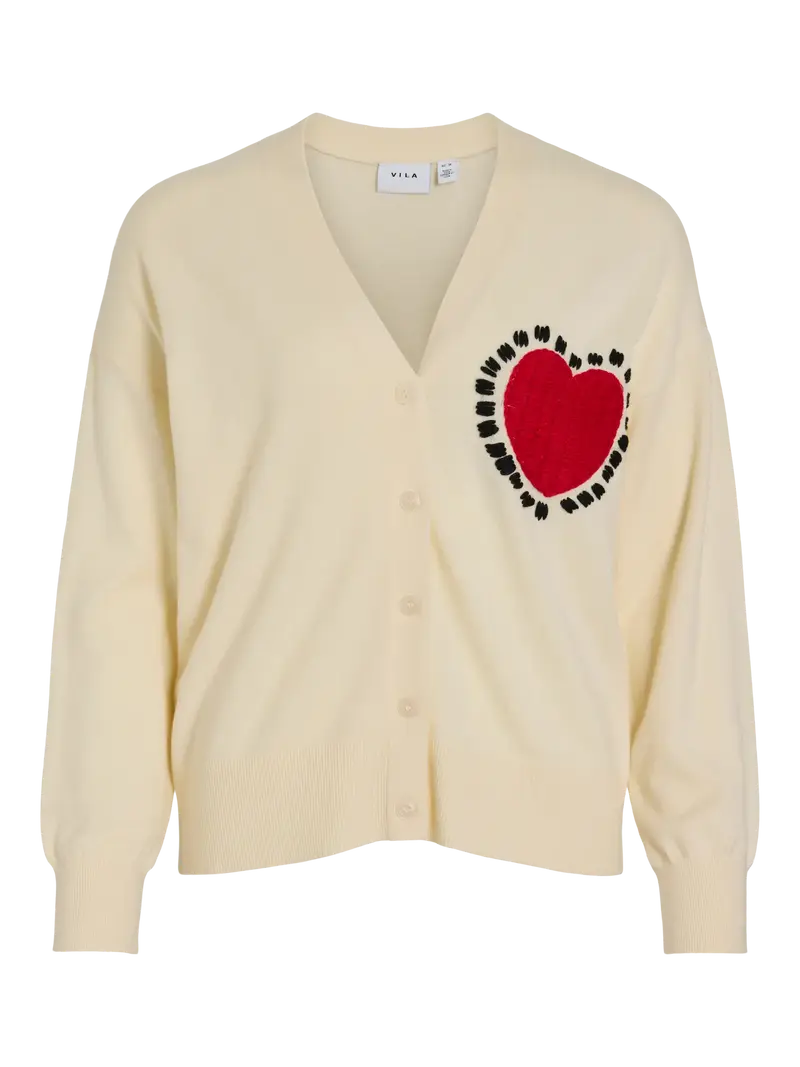VILA CARDIGAN LUCINA SCOLLO A V CON CUORE SU PETTO DONNA 14108135 BRH