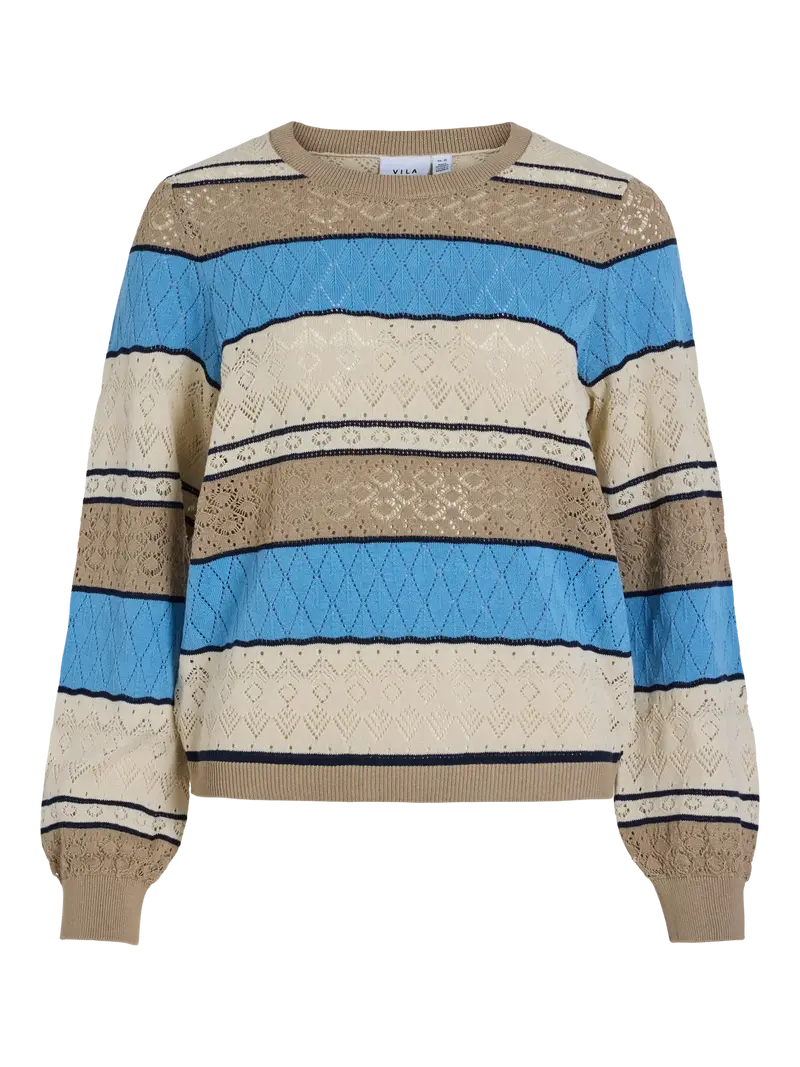 VILA MAGLIONCINO KATINA GIROCOLLO IN COTONE DONNA (Blissful Blue NAVY BLAZER/SAVANNAH TAN/BIRCH) 14103423 BLB