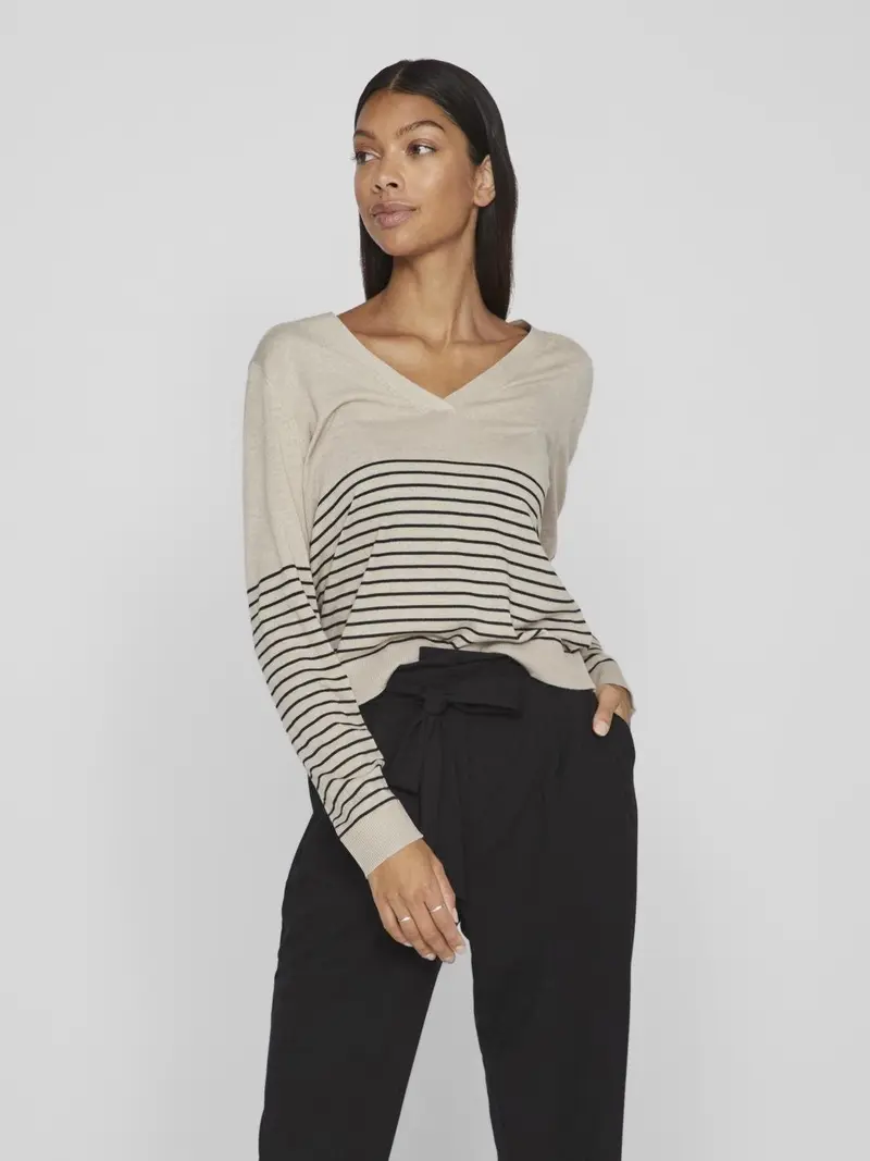VILA MAGLIONE ABELLA LONG SLEEVES V-NECK TOP DONNA 14089551 NTM