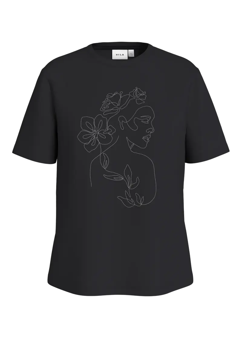 VILA SYBIL T-SHIRT CON STAMPA VISO CON FIORE DONNA 14108062 BLY