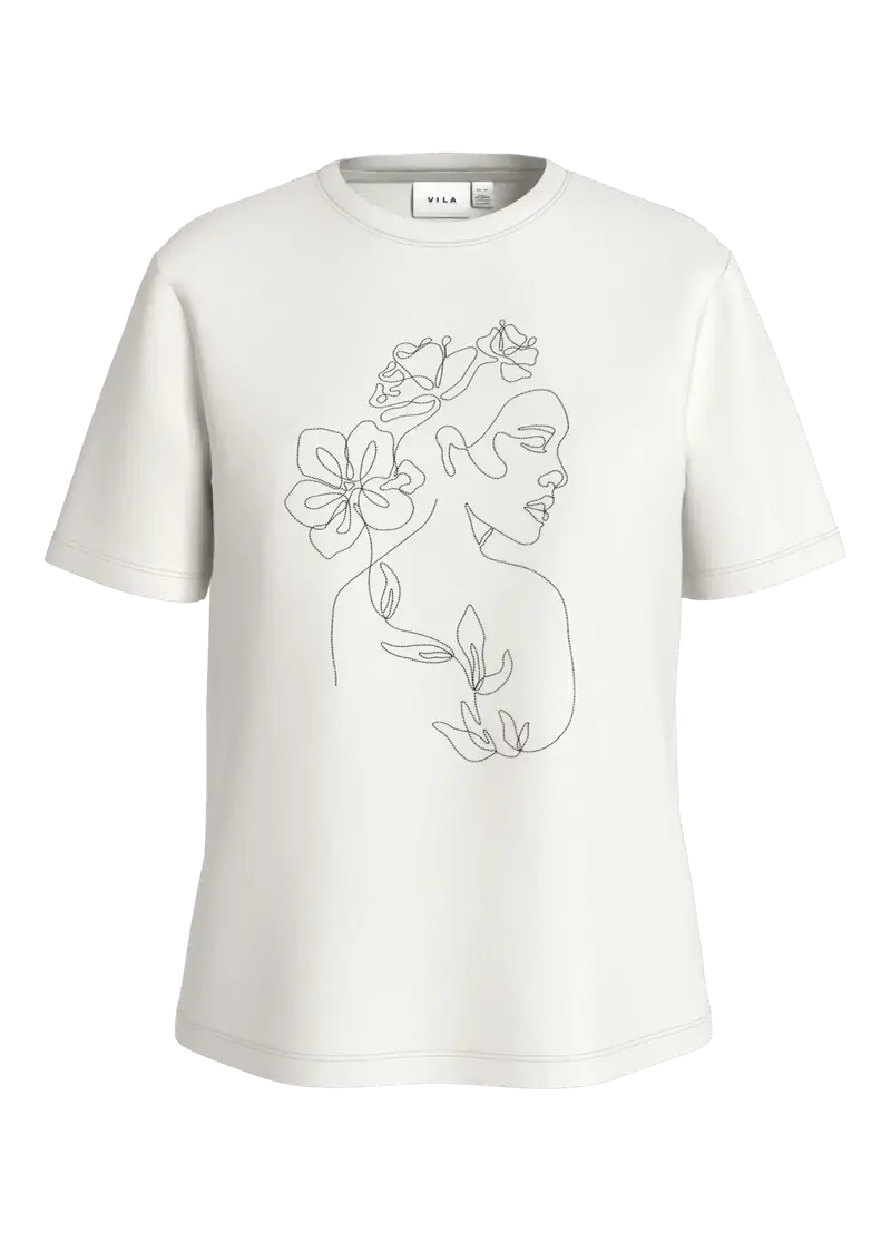 VILA SYBIL T-SHIRT CON STAMPA VISO CON FIORE DONNA 14108062 SNW