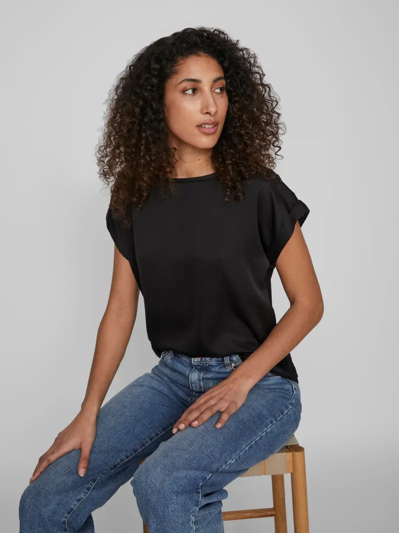 VILA T-SHIRT ELLETE SHORT SLEEVES SATIN DONNA 14059563 BLK