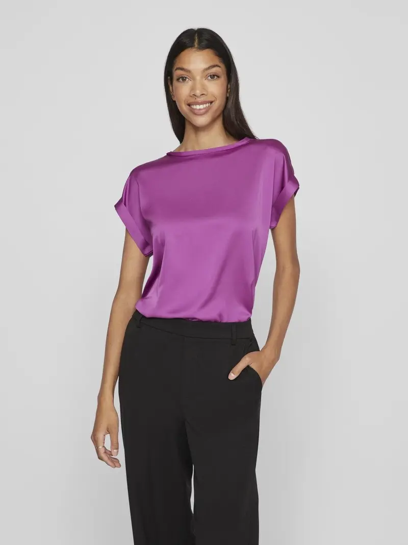 VILA T-SHIRT ELLETE SHORT SLEEVES SATIN DONNA 14059563 CLO