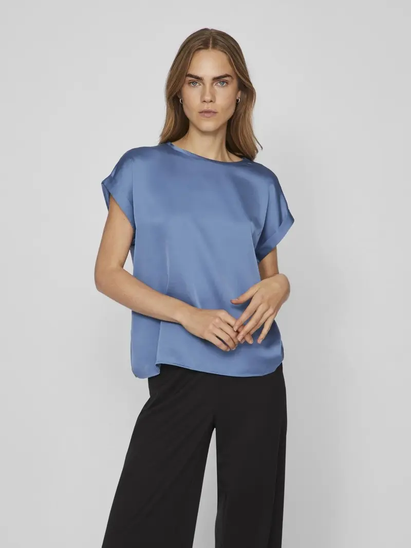 VILA T-SHIRT ELLETE SHORT SLEEVES SATIN DONNA 14059563 CRB