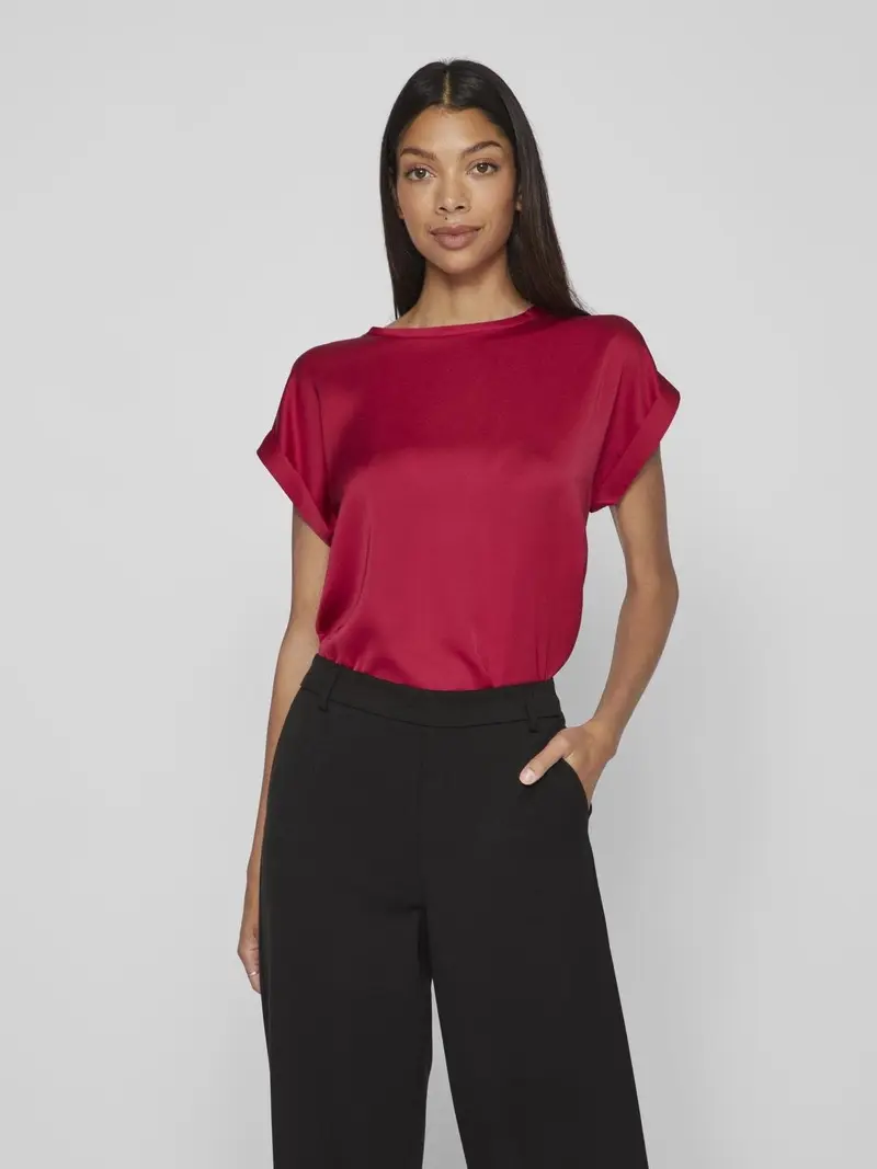 VILA T-SHIRT ELLETE SHORT SLEEVES SATIN DONNA 14059563 CRS