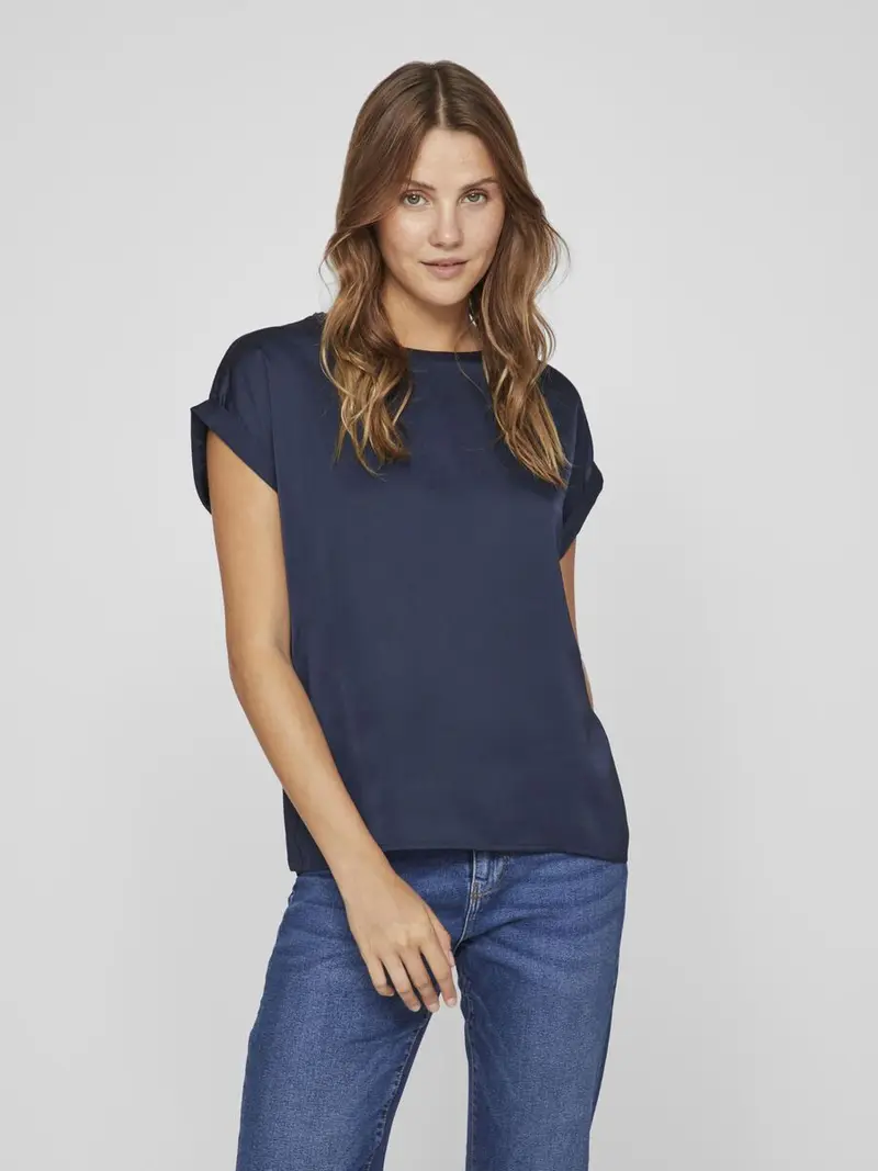 VILA T-SHIRT ELLETE SHORT SLEEVES SATIN DONNA 14059563 NVB