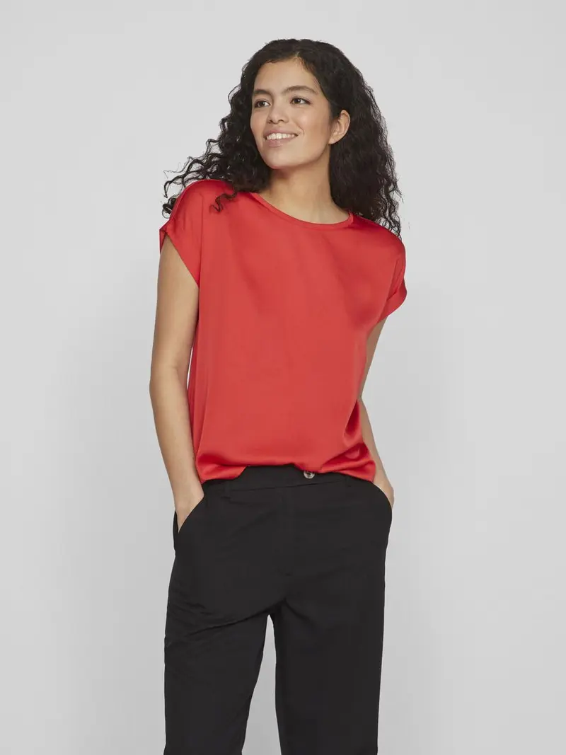 VILA T-SHIRT ELLETE SHORT SLEEVES SATIN DONNA 14059563 PPR
