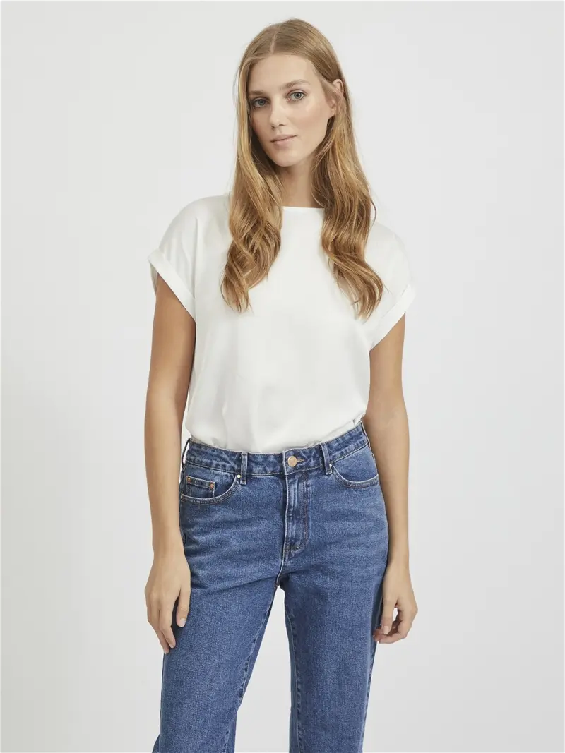 VILA T-SHIRT ELLETE SHORT SLEEVES SATIN DONNA 14059563 SNW