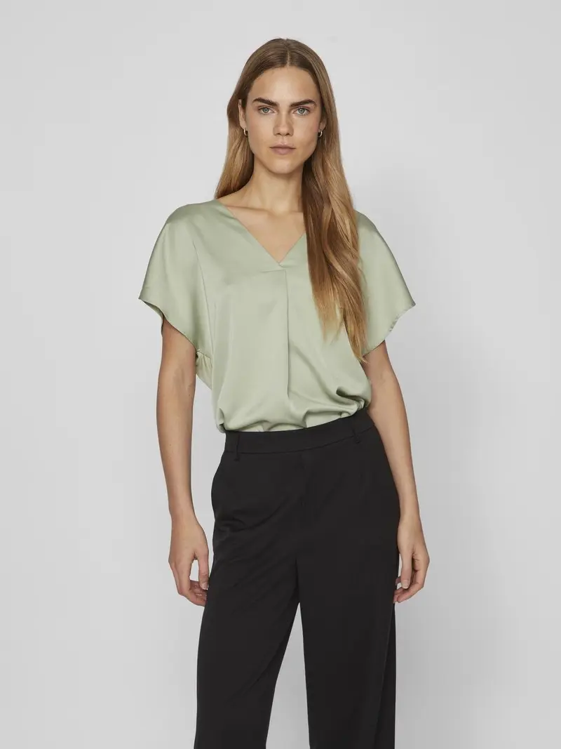 VILA T-SHIRT ELLETE V-NECK SHORT SLEEVES SATIN DONNA 14089239 SWP
