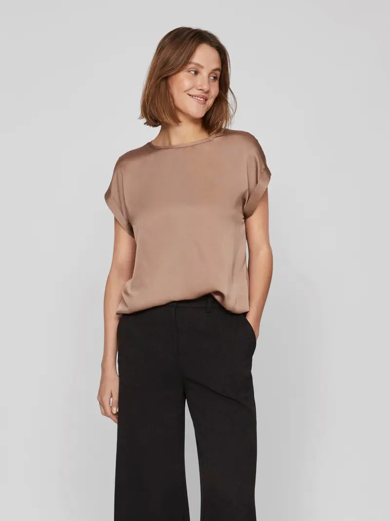 VILA T-SHIRT ELLETTE SHORT SLEEVES SATIN TOP DONNA 14059563 PRB