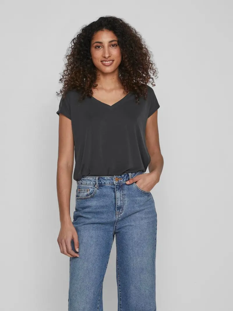 VILA T-SHIRT MODALA MANICA CORTA SCOLLO A V DONNA 14074847 BLK