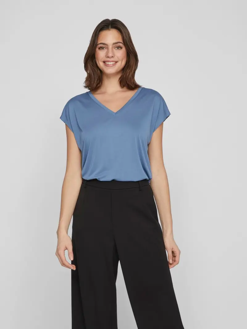 VILA T-SHIRT MODALA MANICA CORTA SCOLLO A V DONNA 14074847 CRB