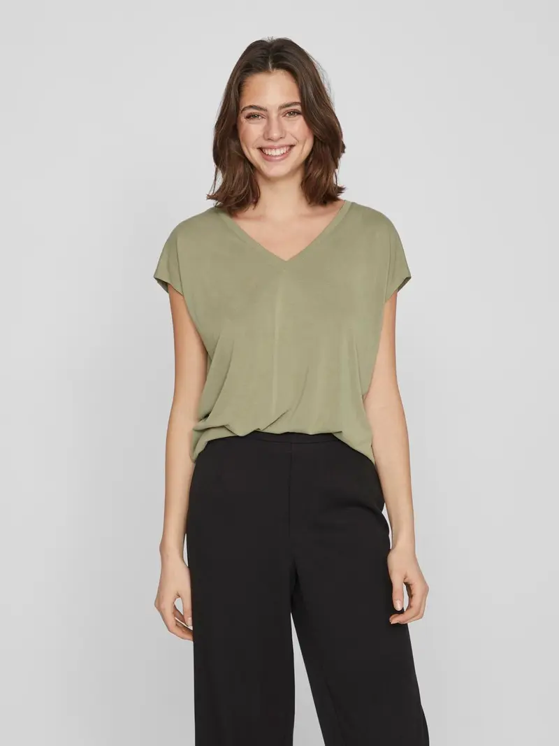 VILA T-SHIRT MODALA MANICA CORTA SCOLLO A V DONNA 14074847 OLG