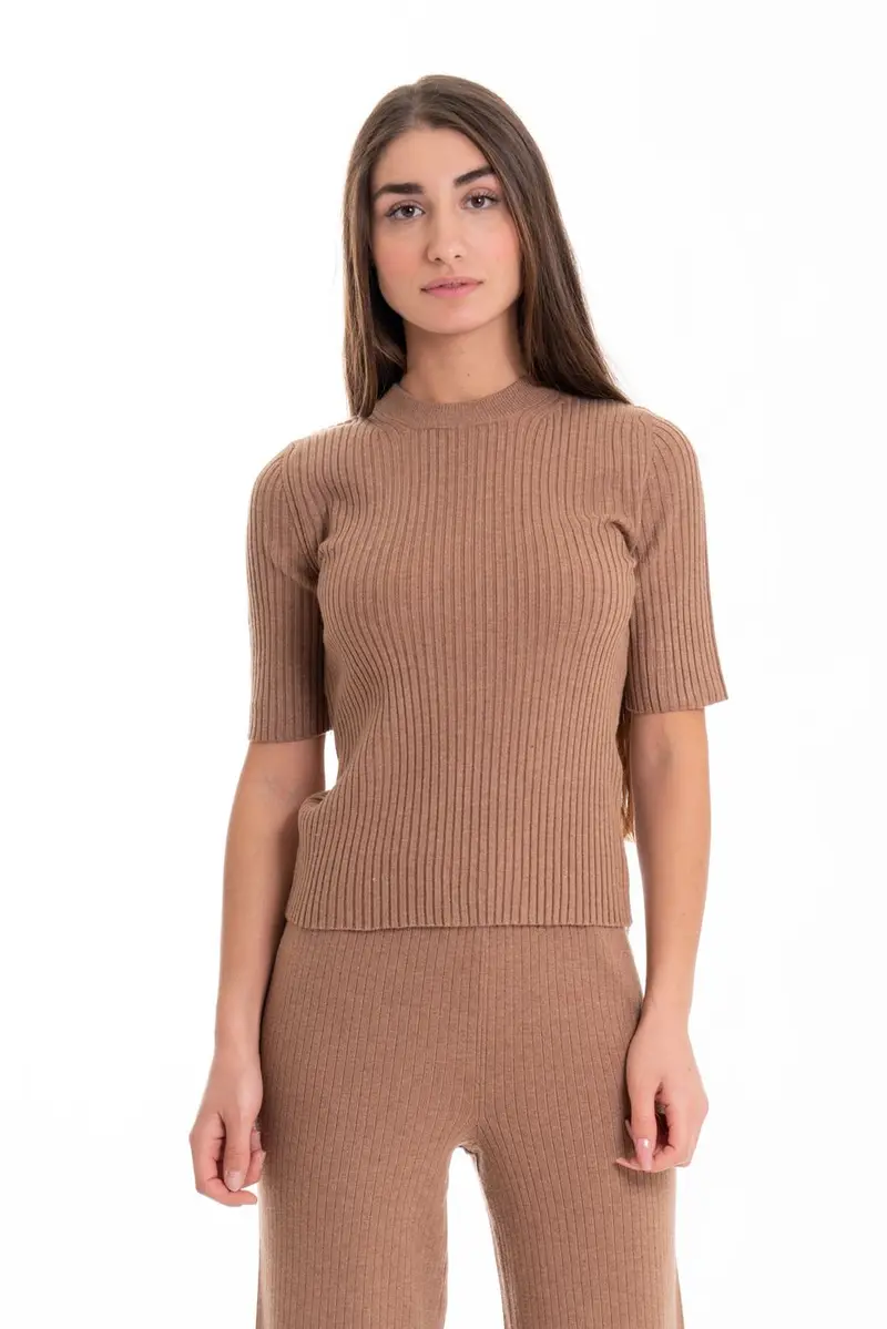 VILA W KASLEY O-NECK 2/4 RIB KNIT TOP 14075902