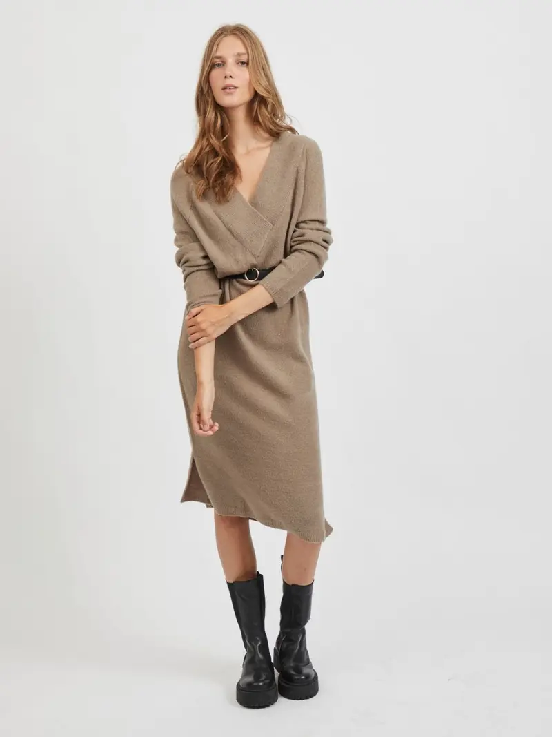 VILA W MADELIA V-NECK L/S KNIT DRESS 14063198