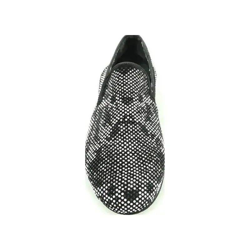 Viper Black (800PW) - Mocassino da Ballo Salsa Uomo in Camoscio Nero con Swarovski Bianchi e Neri Fondo Gomma