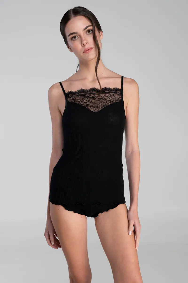Wool and silk camisole top with Leavers lace 7411