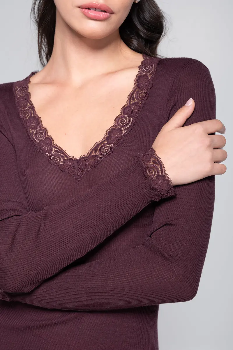 Wool and silk long sleeves shirt with leavers lace 3404