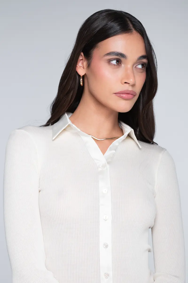 Wool and silk long sleeves shirt with satin opening 6350