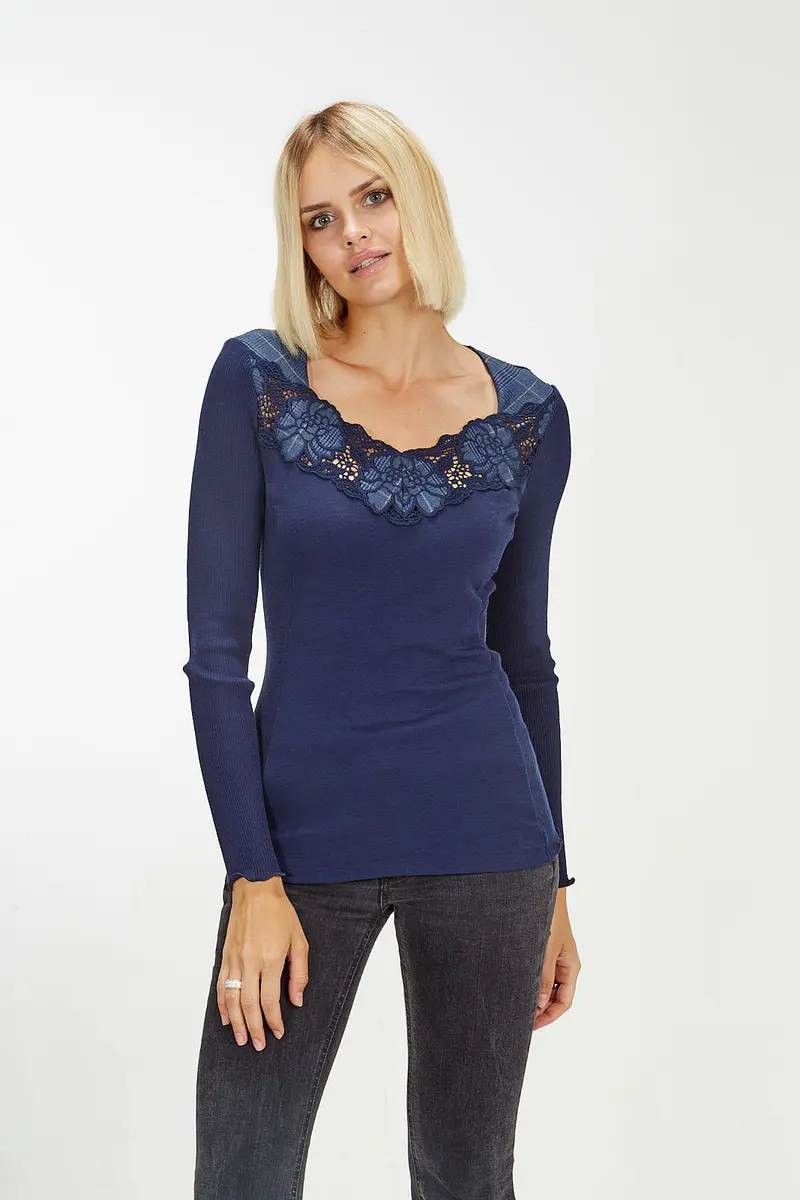 Wool &Silk Longsleeves shirt with Tartan Macramé 5806