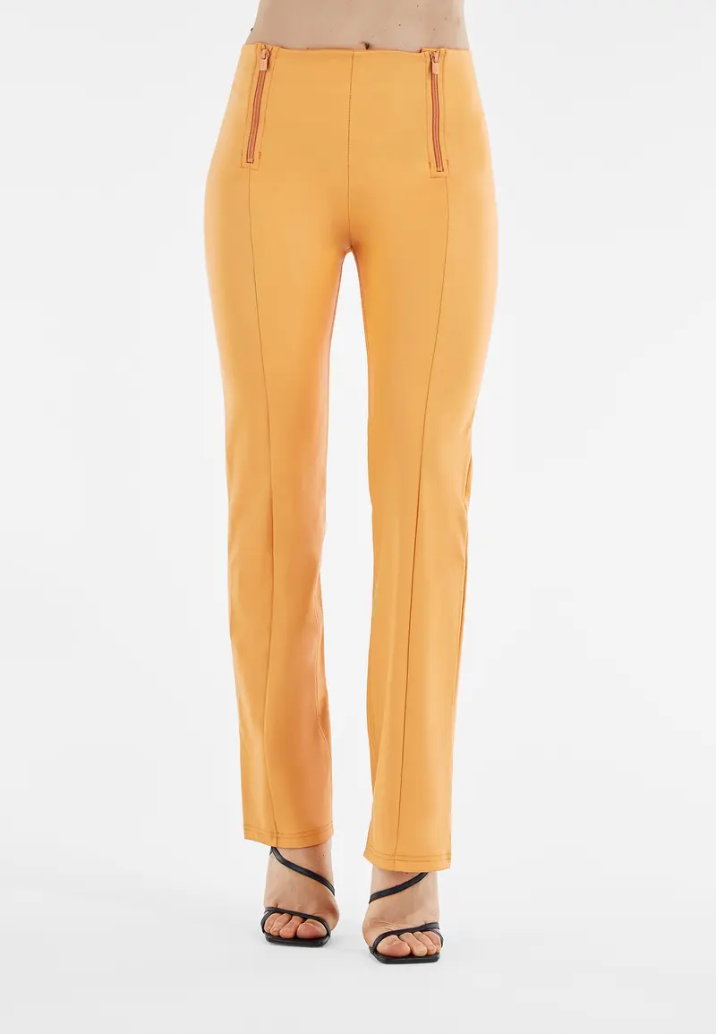 WR.UP® similpelle wide leg vita alta con doppia zip