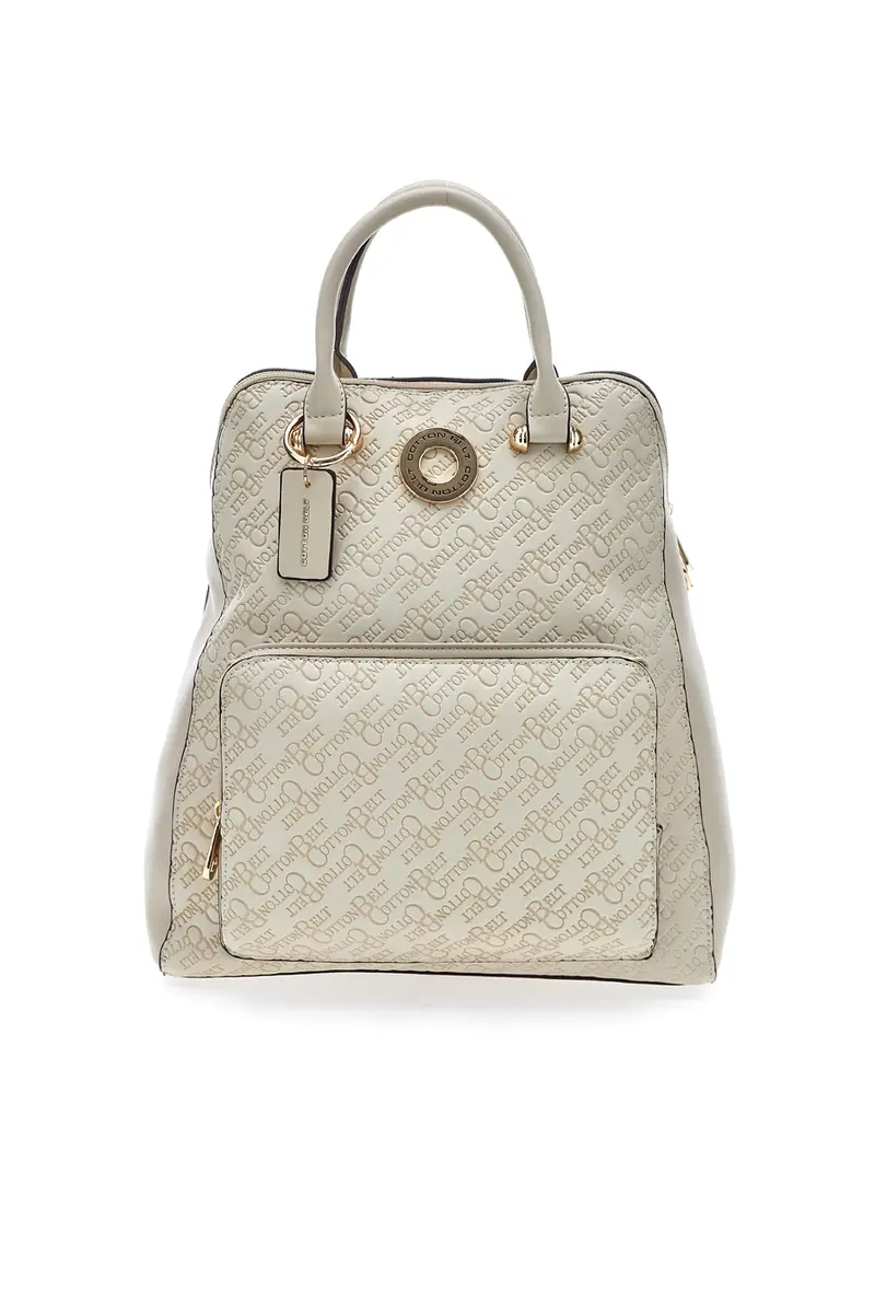 Zaino beige con stampa monogram e doppio manico Cotton Belt K19012B011