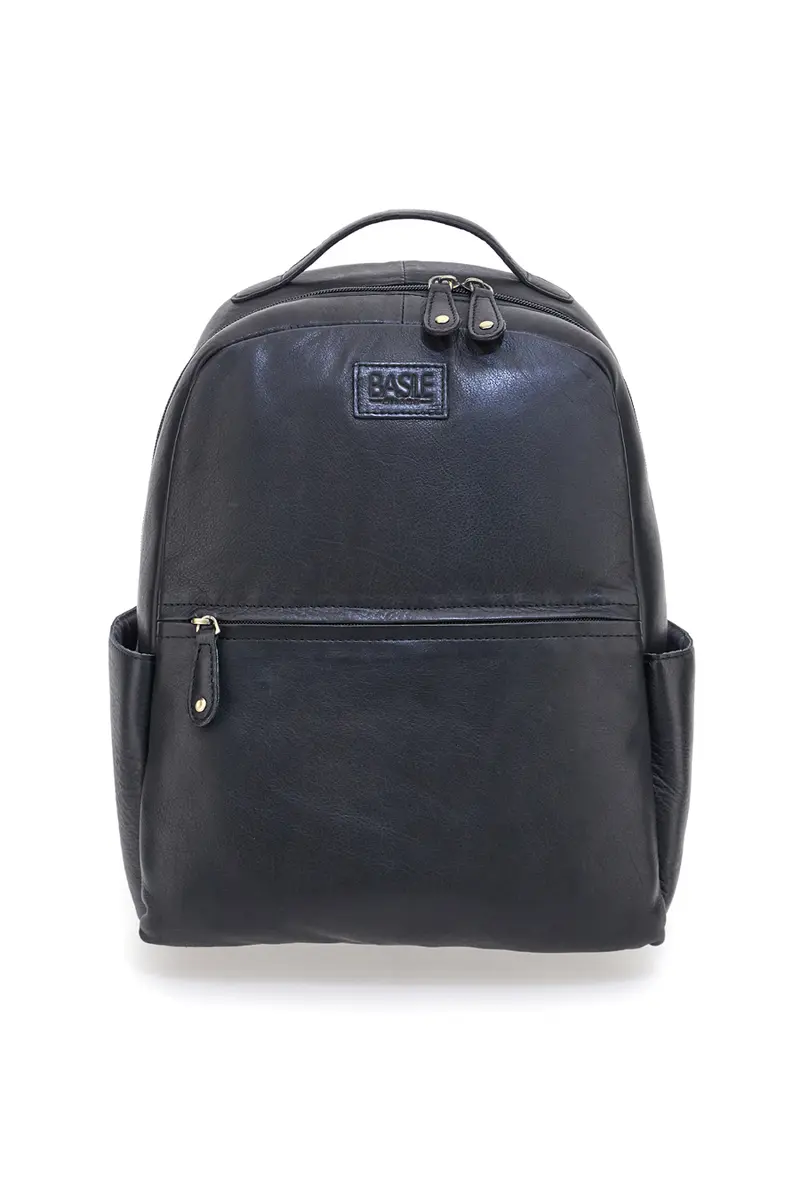 Zaino nero in vera pelle con tasche laterali Basile BA3545DX