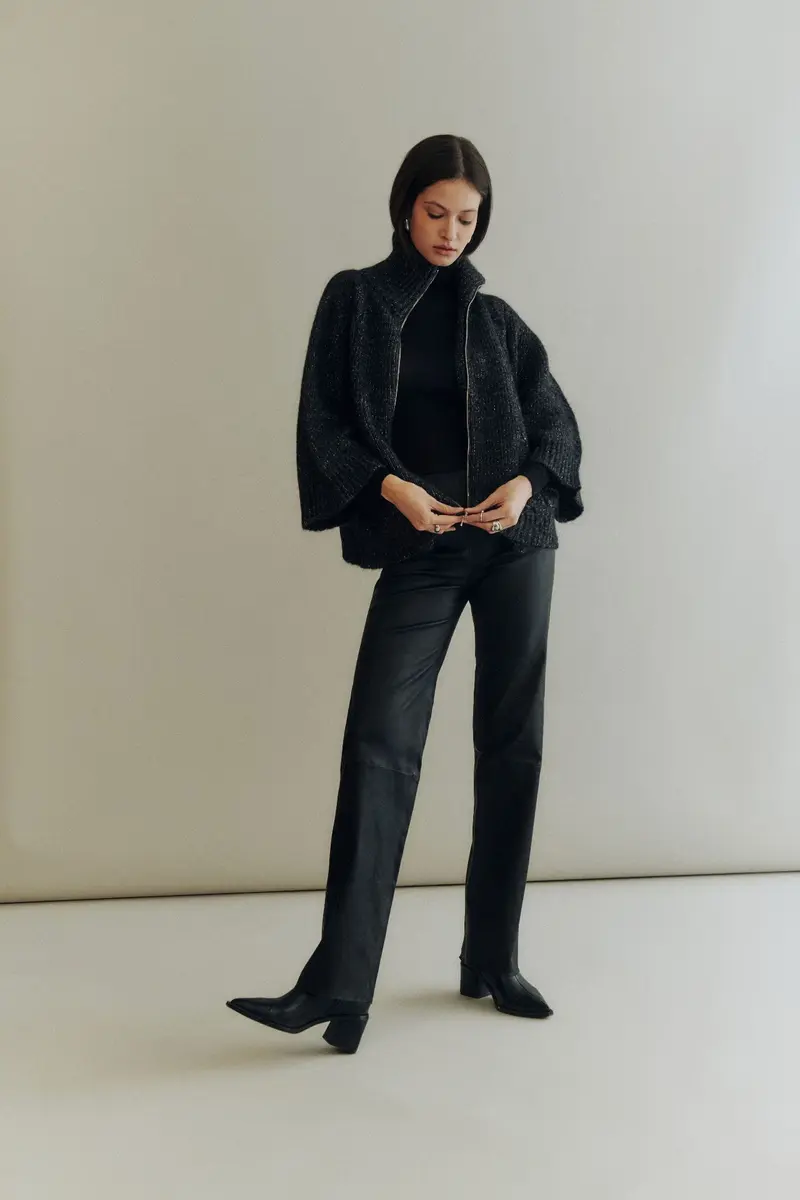Zip jacket in alpaca blend with lurex 7660
