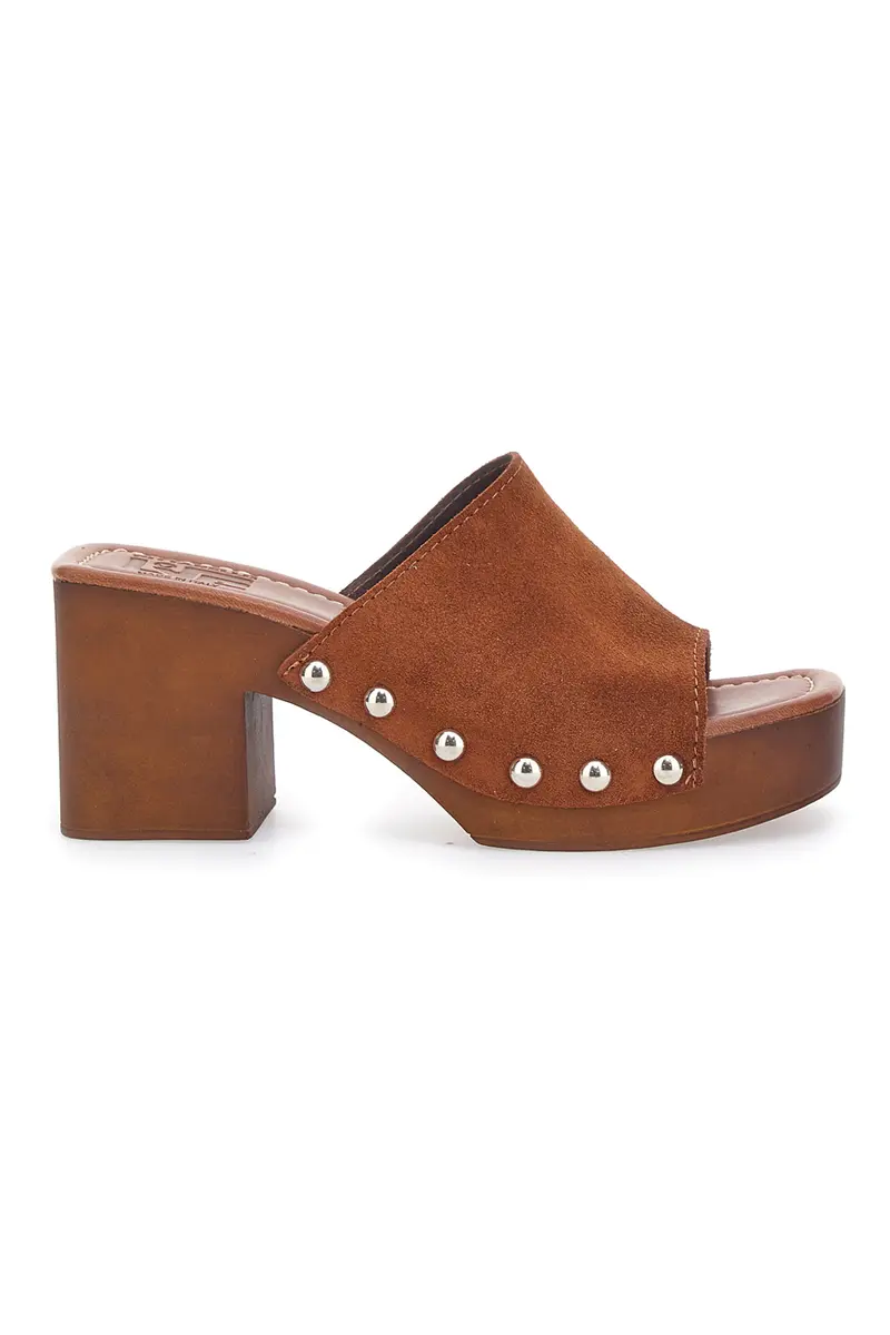 Zoccoli Marroni in Vera Pelle con Tacco Effetto Legno PITTARELLO LOVE 4850