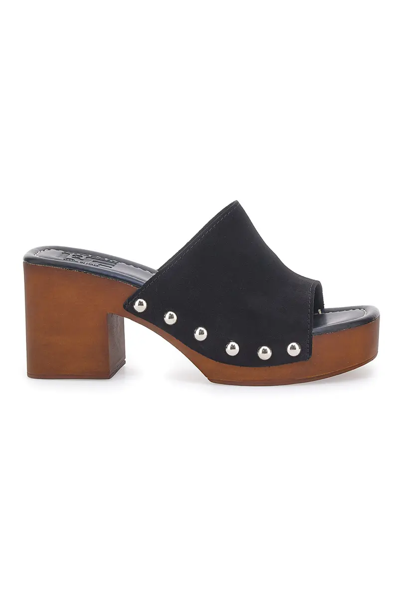 Zoccoli Neri in Vera Pelle con Tacco Effetto Legno PITTARELLO LOVE 4850